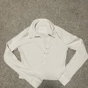 Aerie white ribbed henley long sleeve shirt